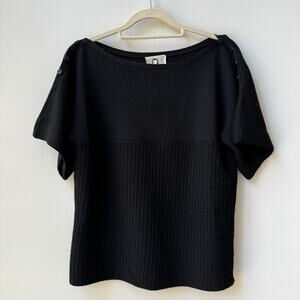 Maison Mayle Short Sleeve Knit Sweater Black Top … - image 1